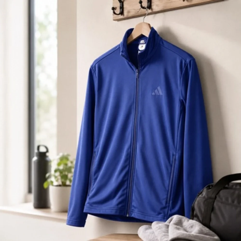 adidas Track Jacket Mens M Blue Full Zip Stand Collar Zip Pockets